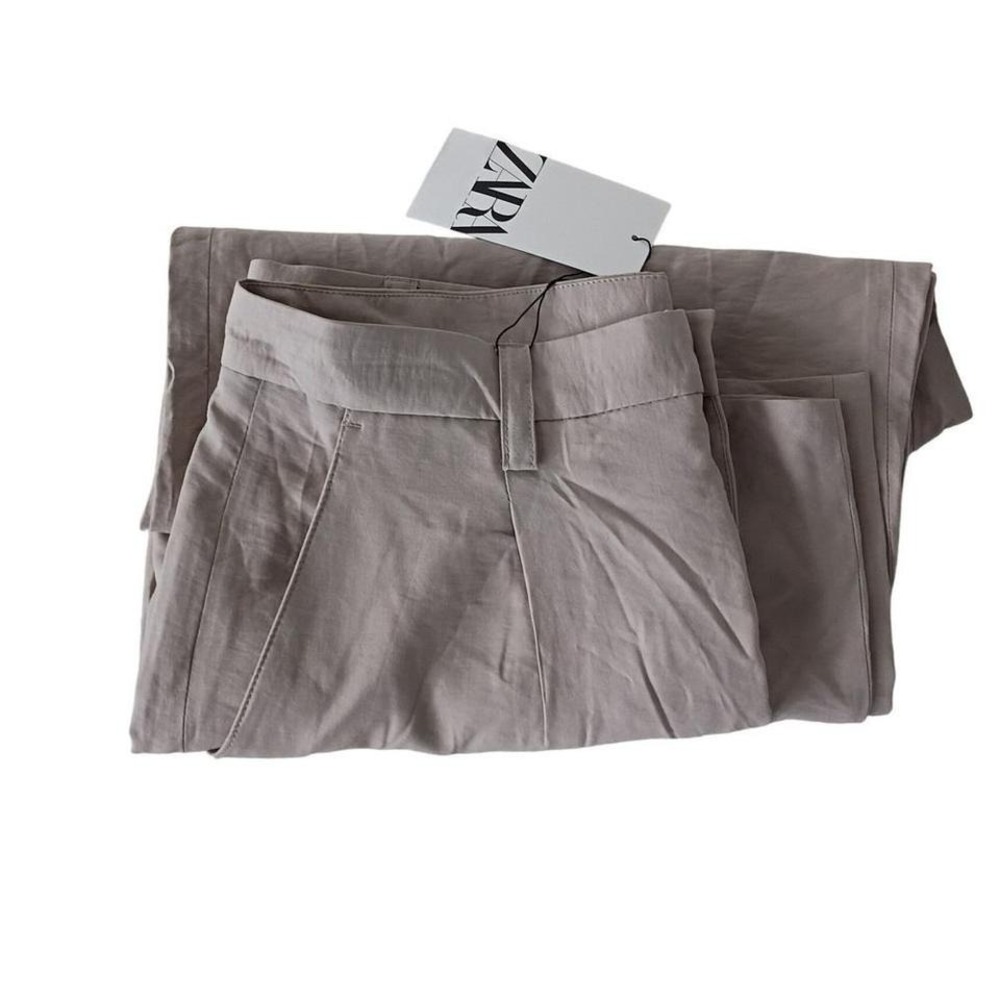 ZARA NWT Beige Linen Blend Wide Leg Trousers High Rise Button Fly 31 Minimalist - Picture 3 of 8